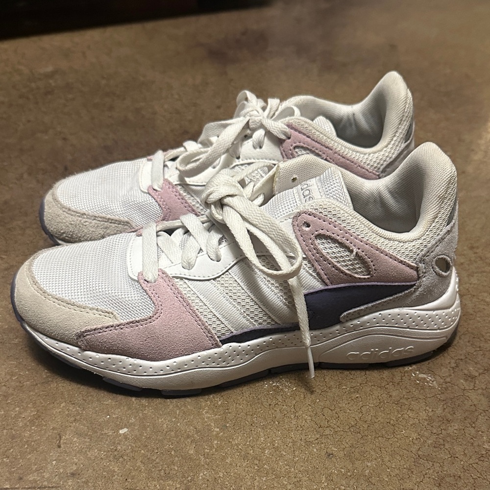 Adidas Women’s Cloudfoam - White, Light Pink & Purple Retro Sneakers